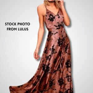 Lulu's Tea Gardens Rusty Rose Floral Print Satin Maxi Dress - NWT